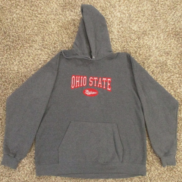 Ohio State University Hoodie Men's Large Gray Red Embroidered‎ Fleece Pullover - Picture 1 of 7